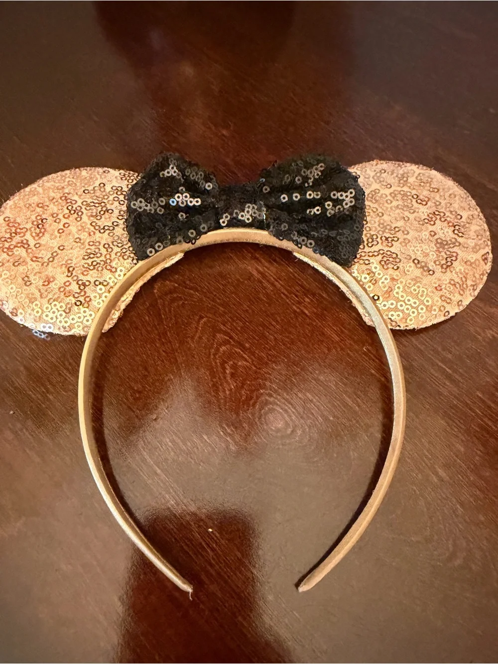 Minnie Mouse Sequined Ear Headband Pink with Black Bow Satin NWOT